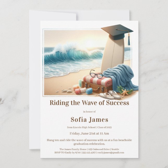 Surf Beach Graduation Party Invitation (Front)