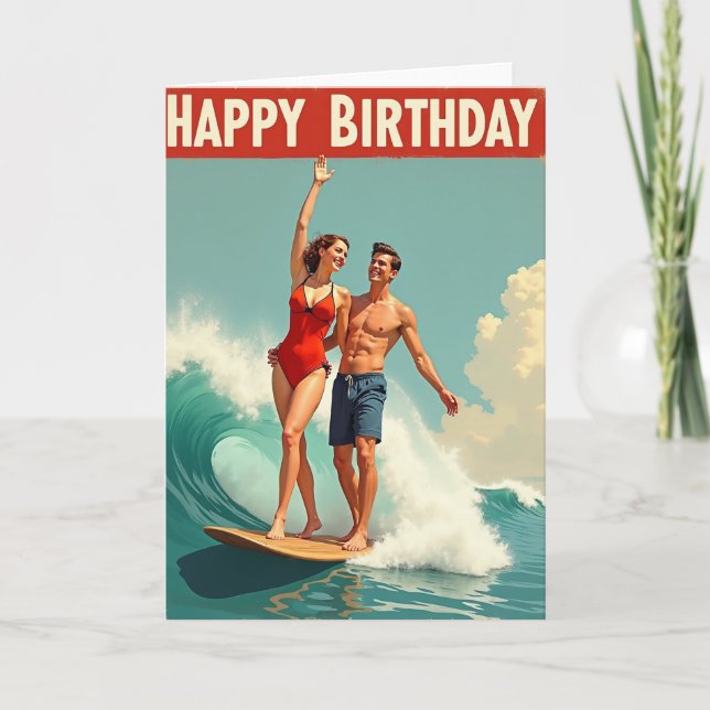 Surf Birthday Couple Card (Front)