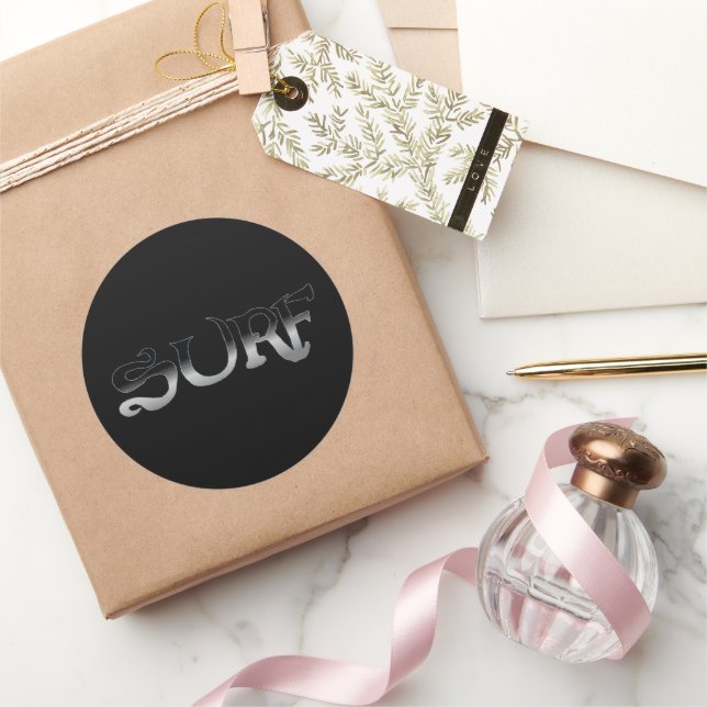 Surf black black round large stickers (Gifting)