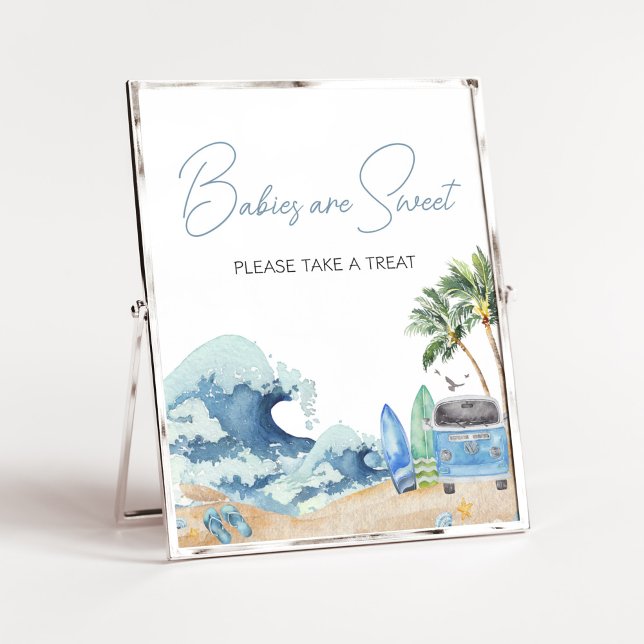 Surf Board Beach Baby Shower Babies are Sweet Poster (Surfing Summer Baby Shower Babies are Sweet Sign)
