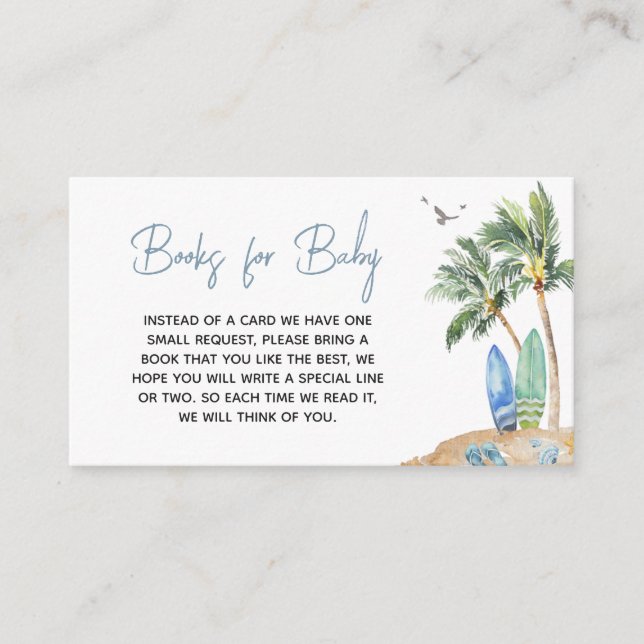 Surf Board Beach Baby Shower Books for Baby Enclosure Card (Front)
