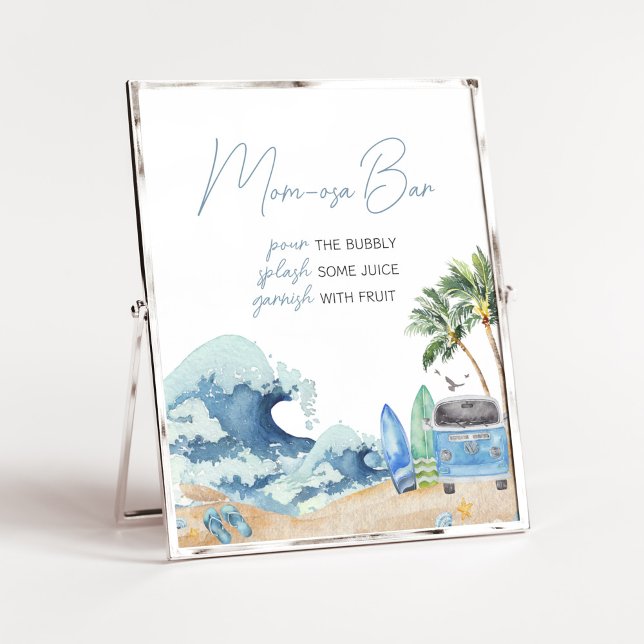 Surf Board Beach Baby Shower Mum Osa Bar Poster (Surfing Summer Baby Shower Mom Osa Bar Sign)