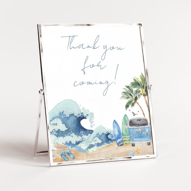 Surf Board Beach Baby Shower Thank you for Coming Poster (Surfing Summer Baby Shower Thank you for Coming Sign)