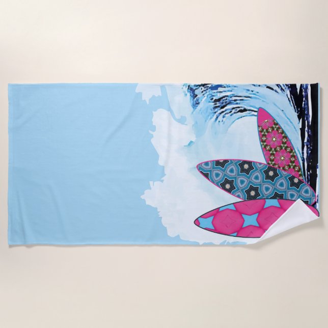 Surf boards and waves  beach towel (Front)