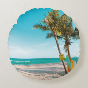 Surf boards on beach throw pillow