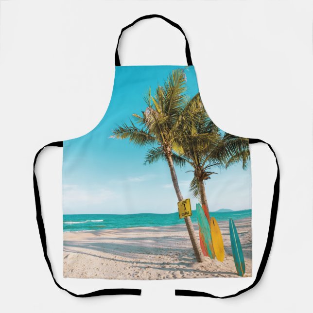 Surf boards on beach throw pillow apron (Front)