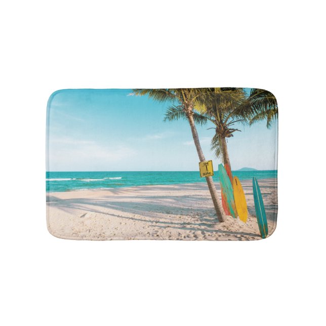 Surf boards on beach throw pillow bath mat (Front)