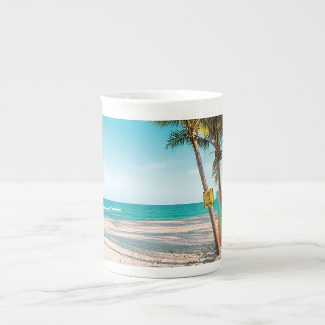 Surf boards on beach throw pillow bone china mug (Front)