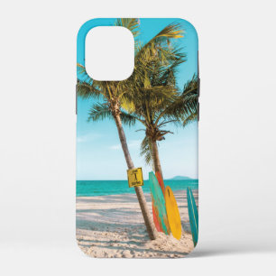 Surf boards on beach throw pillow iPhone 12 mini case