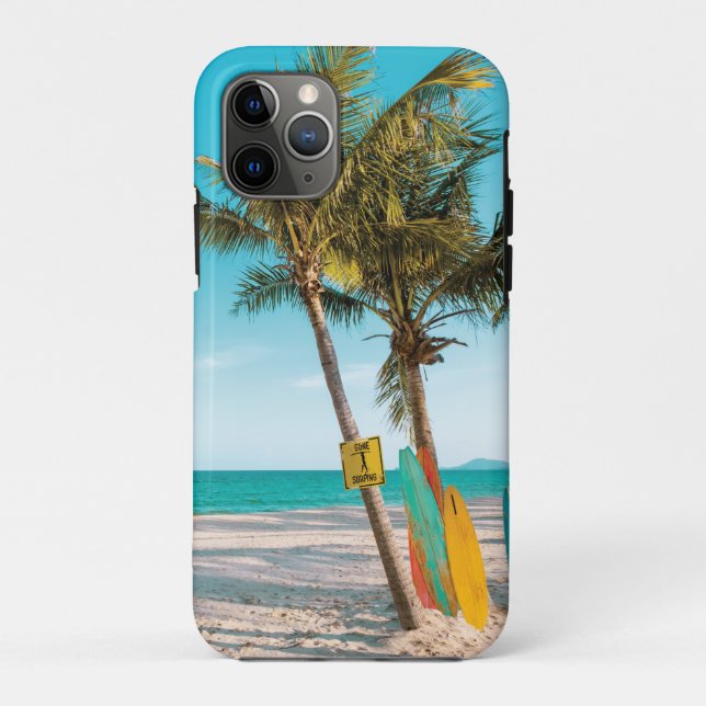 Surf boards on beach throw pillow Case-Mate iPhone case (Back)