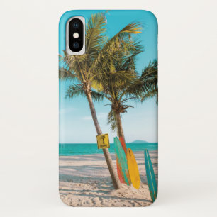 Surf boards on beach throw pillow iPhone x case