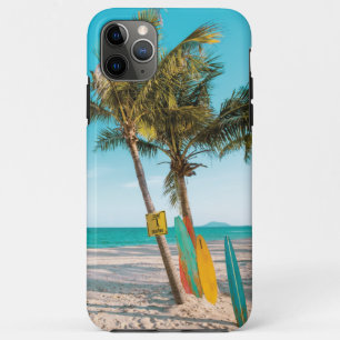Surf boards on beach throw pillow iPhone 11 pro max case