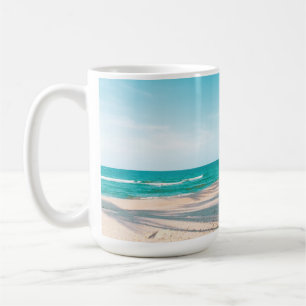 Surf boards on beach throw pillow coffee mug