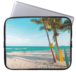 Surf boards on beach throw pillow laptop sleeve