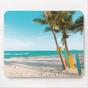 Surf boards on beach throw pillow mouse pad