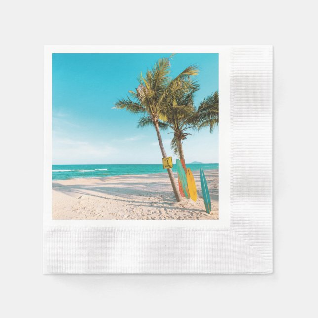 Surf boards on beach throw pillow napkin (Front)