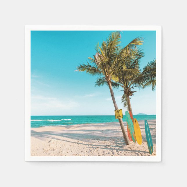 Surf boards on beach throw pillow napkin (Front)