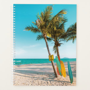 Surf boards on beach throw pillow planner