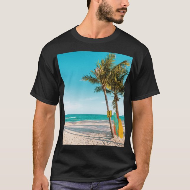 Surf boards on beach throw pillow T-Shirt (Front)