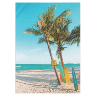 Surf boards on beach throw pillow tablecloth