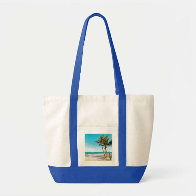 Surf boards on beach throw pillow tote bag (Front)