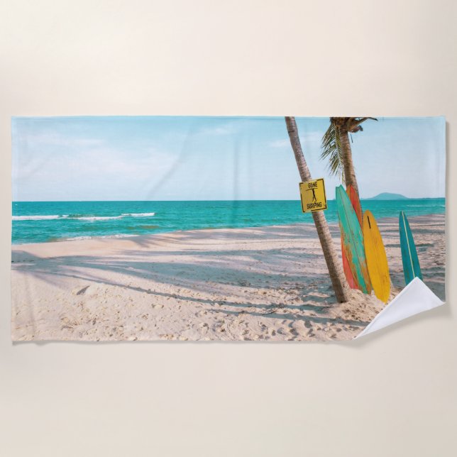 Surf boards on beach throw pillow towel (Front)