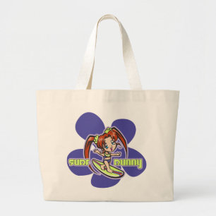Surf Bunny Surfer Girl Cartoon Large Tote Bag