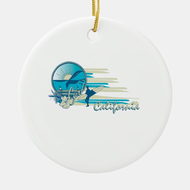 Surf California Ceramic Tree Decoration (Front)