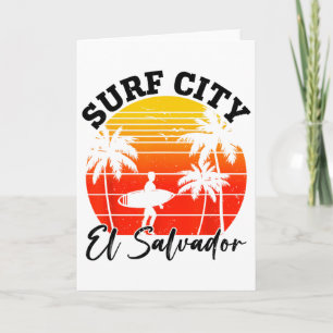 Surf City El Salvador Retro Sunset Surfer Man Woma Card