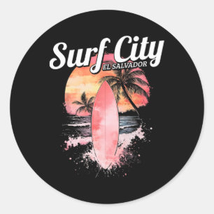 Surf City El Salvador Surfing Vintage Surfer Classic Round Sticker