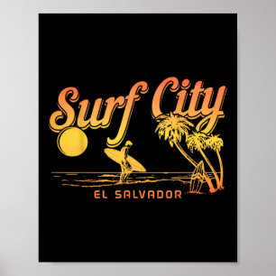 Surf City El Salvador Vintage Beach Souvenir Surfe Poster