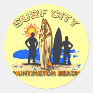 SURF CITY HUNTINGTON BEACH CLASSIC ROUND STICKER