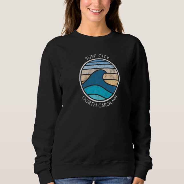 Surf City NC Vacationing Shark Seawaves Sweatshirt (Front)