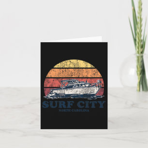 Surf City Nc Vintage Boating 70s Retro Boat Design Card
