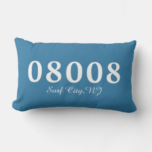 Surf City NJ 08008 Pillow, New Home Gift, Zip Code Lumbar Cushion