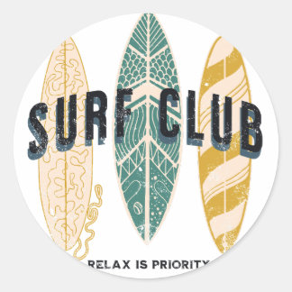 Surf Club Summer Beach Vacation Funny Vintage Classic Round Sticker