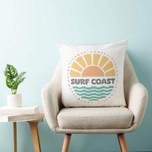 Surf Coast Vintage Sunset Beach Retro Design Cushion