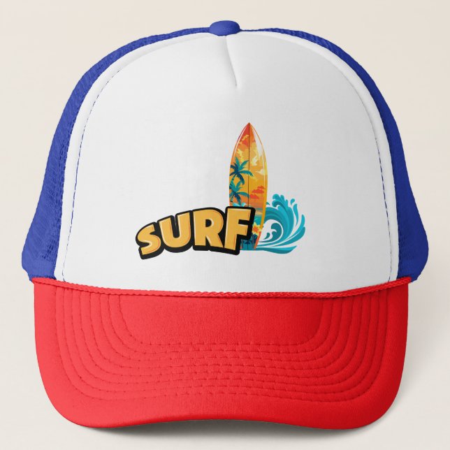  Surf Cool Beach Surf  Trucker Hat (Front)