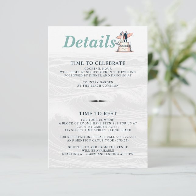 Surf Couple Wedding Enclosure Card (Standing Front)