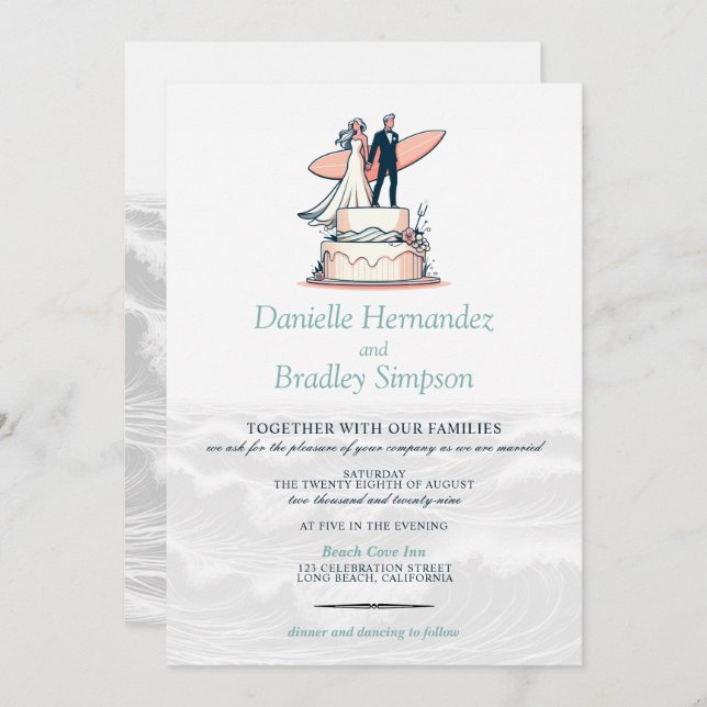 Surf Couple Wedding Invitation (Front/Back)
