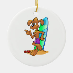 Surf Dog Ceramic Tree Decoration