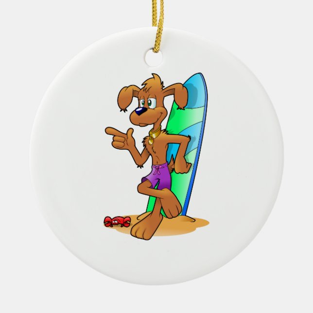 Surf Dog Ceramic Tree Decoration (Front)