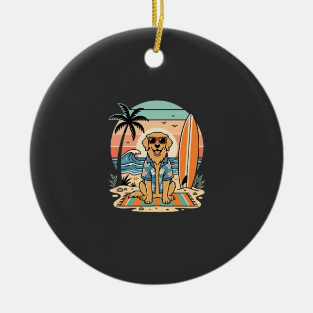 Surf Dog Retro Beach Summer Ceramic Ornament (Front)