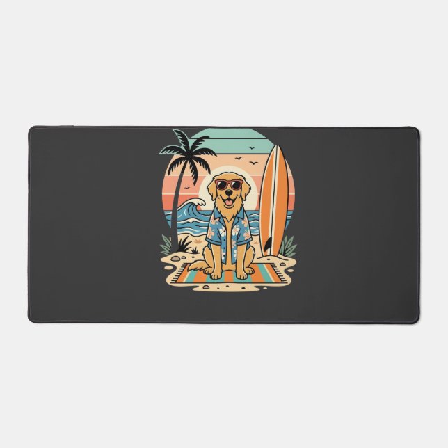Surf Dog Retro Beach Summer Desk Mat (Front)