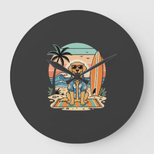 Surf Dog Retro Beach Summer Large Clock