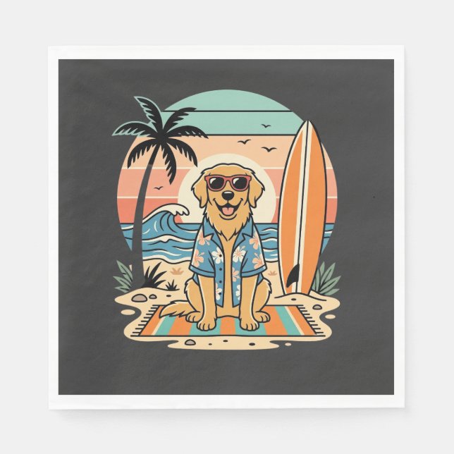 Surf Dog Retro Beach Summer Napkin (Front)