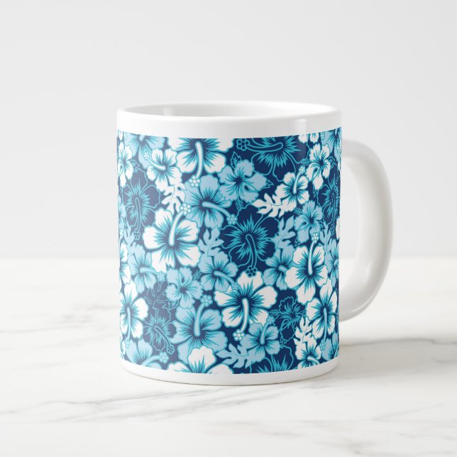 Surf Floral Hibiscus Pattern Large Coffee Mug (Front Right)