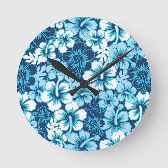 Surf Floral Hibiscus Pattern Round Clock (Front)