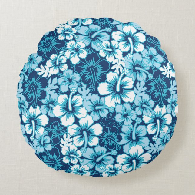 Surf Floral Hibiscus Pattern Round Cushion (Front)