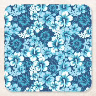 Surf Floral Hibiscus Pattern Square Paper Coaster